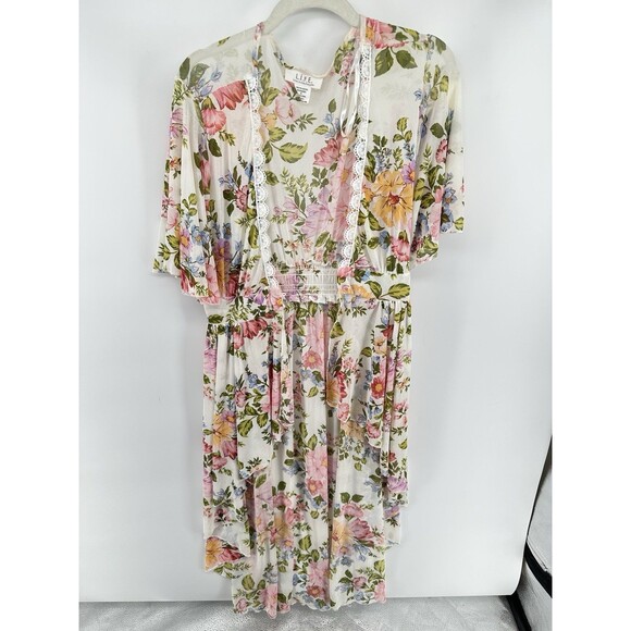 L.I.F.E. Womens Boho Cottage Fairy Floral Flutter Sleeve Cardigan Duster Hi Low - Picture 1 of 7